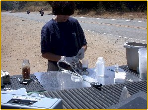 Filtering a water sample
for fecal coliform analysis